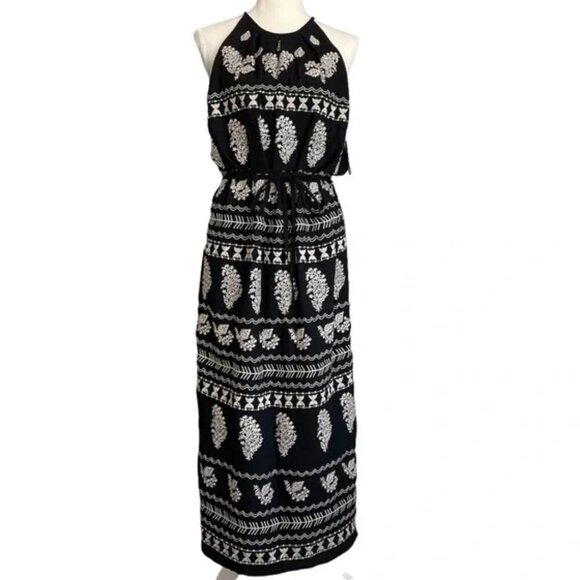 THML Embroidered High Neck Maxi Dress Black Size M - Picture 1 of 10